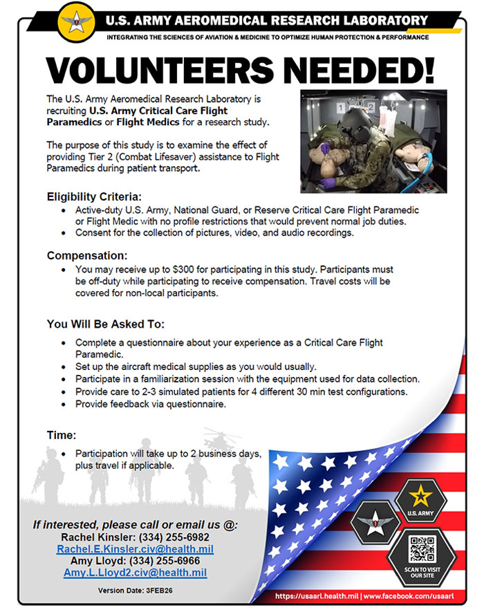 U.S. Army Critical Care Flight Paramedics or Flight Medics study flyer